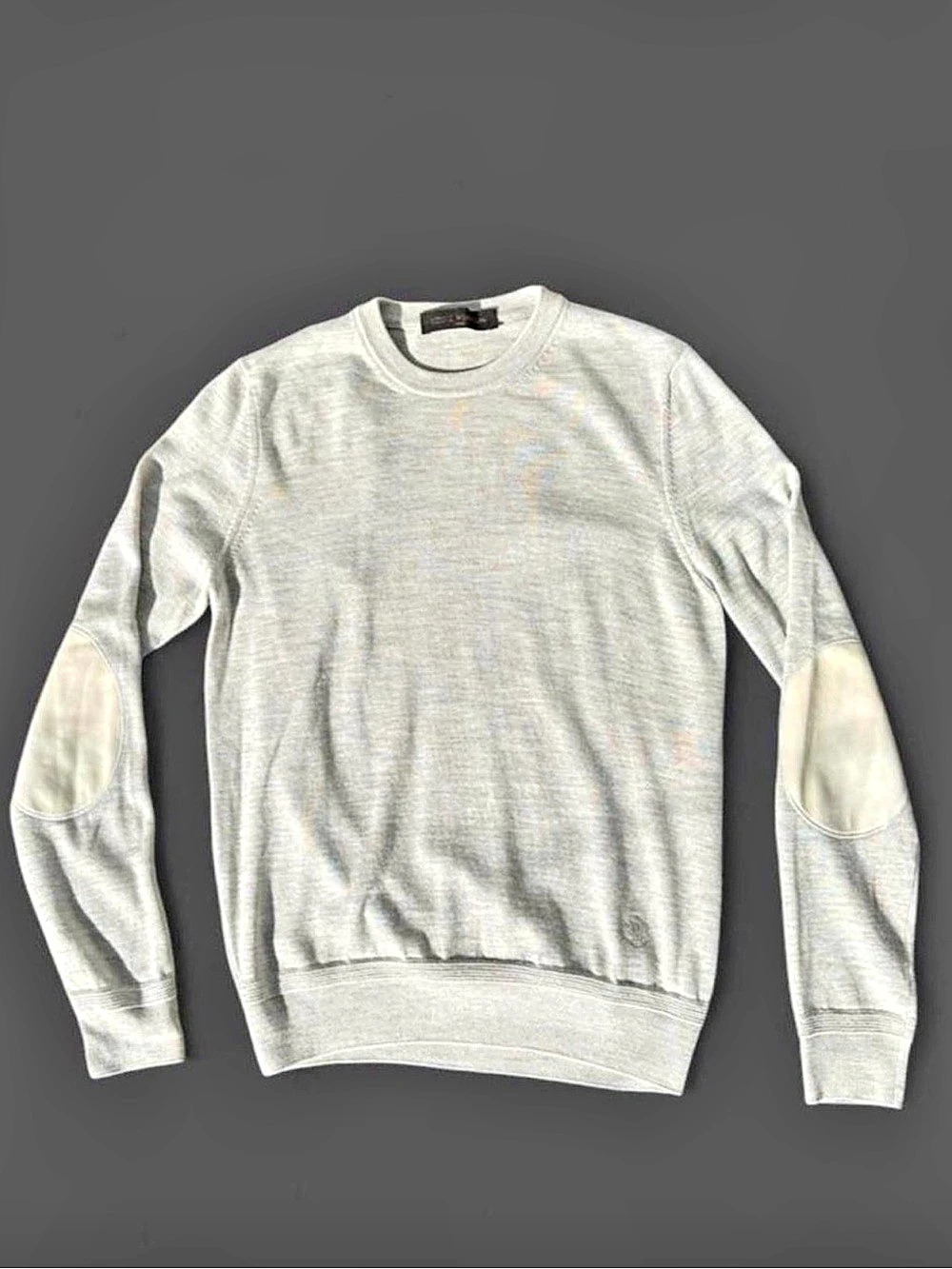 Louis Vuitton Wool Silk Lambskin Elbow Patch Crewneck Sweater Grey Small